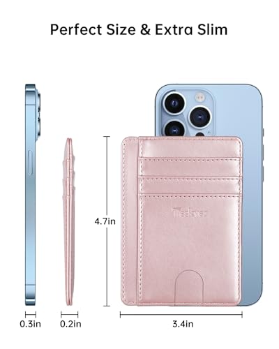 Teskyer Slim Minimalist Wallet for Men, RFID Front Pocket Card Holder - color: Rose Gold