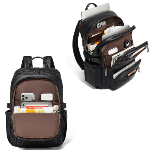 Leather Laptop Backpack for Women with RFID Wristlet Purse, Fits 17" Laptop - color: Brown