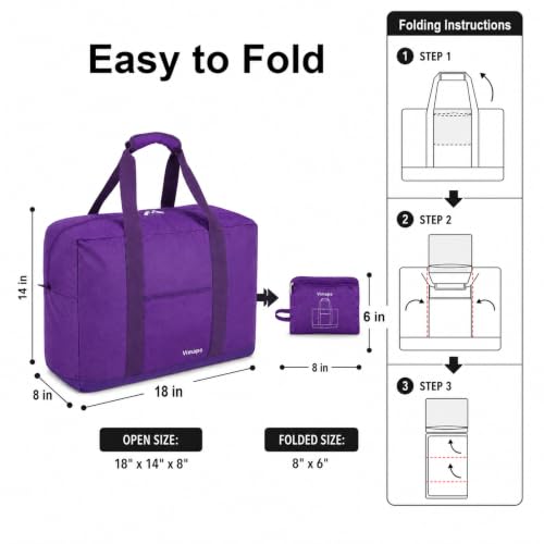 Foldable Travel Duffle Bag with Trolley Sleeve 40L Travel Bag - color: Purple
