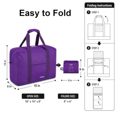 Foldable Travel Duffle Bag with Trolley Sleeve 40L Travel Bag - color: Purple