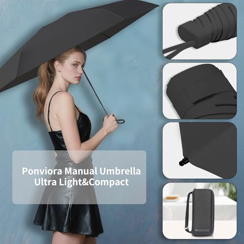 Compact Mini Windproof Travel Umbrella-UPF 50+ Sun & Rain Protection, Small Folding Design Fits in Pocket or Purse, Lightweight Portable with Case for Women, Men & Kids - color: Black 2