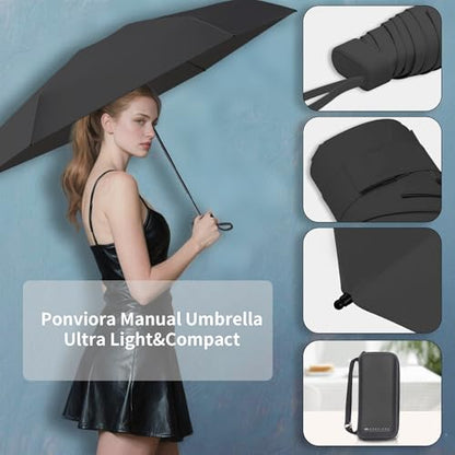 Compact Mini Windproof Travel Umbrella-UPF 50+ Sun & Rain Protection, Small Folding Design Fits in Pocket or Purse, Lightweight Portable with Case for Women, Men & Kids - color: Black 2