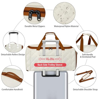 Rolling Garment Bag for Travel, 50L Duffle Bag with Shoe Compartment, 4pcs - color: Beige