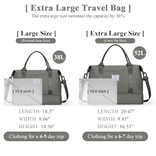 Travel Duffel Bag with Shoes Compartment, Weekender Bags for Women - color: A-Olive Green, size: Extra Large