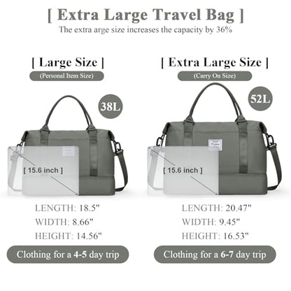 Travel Duffel Bag with Shoes Compartment, Weekender Bags for Women - color: A-Olive Green, size: Extra Large