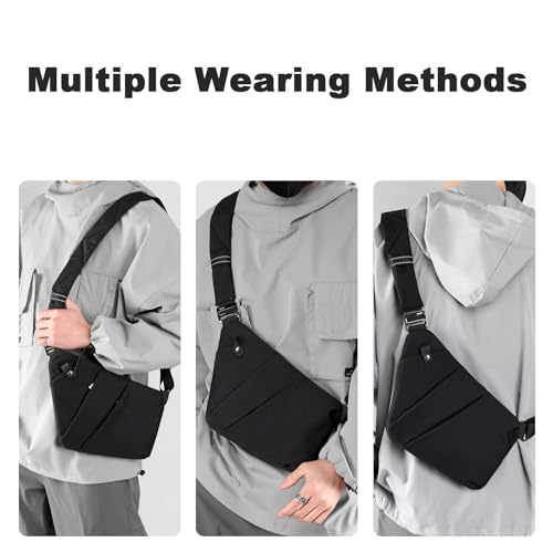 Anti Theft Travel Bag Sling Cross-body Bag Large Capacity | 5 pockets greater capacity;Anti-theft pocket on the back;Adjustable shoulder straps; Waterproof shape-retaining nylon fabric - color: Black, style: Right Shoulder