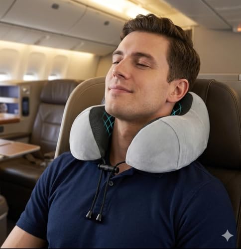 Airplane Travel Neck Pillow, 100% Memory Foam Ergonomic Neck Support, Airplanes Neck Pillow with Washable Cover Travel Essential for Flight & Office include Eye Mask, Earplugs & Carry Bag (Light Gray) - color: Light Gray