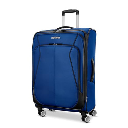 American Tourister 4 KIX 3.0 Checked-Medium Softside Expandable Luggage with 4 Spinner Wheels, Sapphire Blue - color: Sapphire Blue, size: Medium