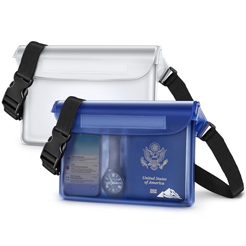 HEETA 2-Pack Waterproof Fanny Pack Pouch Dry Bag for Phone Passport Purse - color: White & Blue
