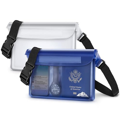 HEETA 2-Pack Waterproof Fanny Pack Pouch Dry Bag for Phone Passport Purse - color: White & Blue