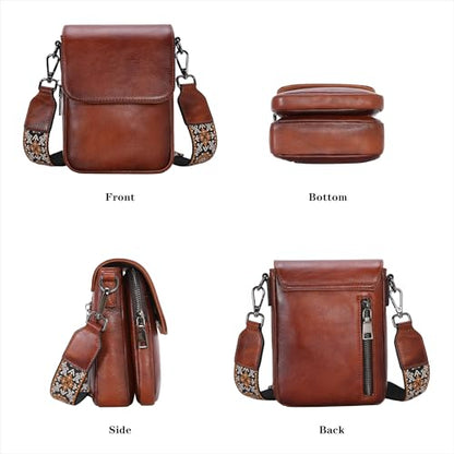 HESHE Small Leather Crossbody Bag for Women RFID Phone Purse with Card Slot - color: Brown