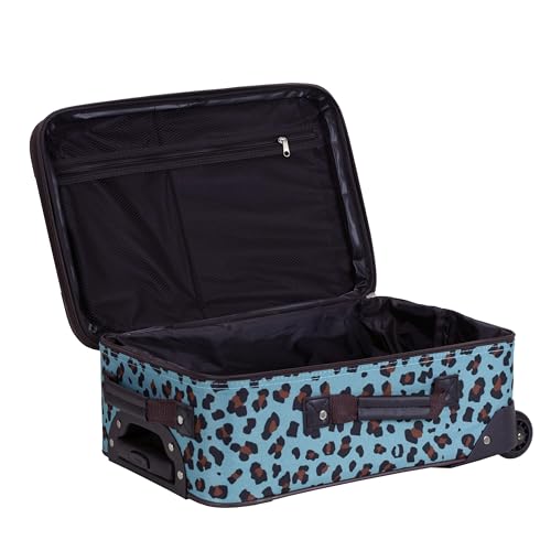 Rockland Fashion Softside Upright Luggage Set,Expandable,Telescopic Handle,Wheel, Blue Leopard, 2-Piece (14/19) - color: Blue Leopard, size: 2 Piece (19"/14" Tote)