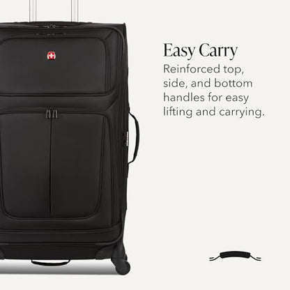 SwissGear Sion Softside Expandable Spinner Luggage Durable Lightweight Travel Suitcase, Black, Checked-Large - color: Black, size: Checked-Large