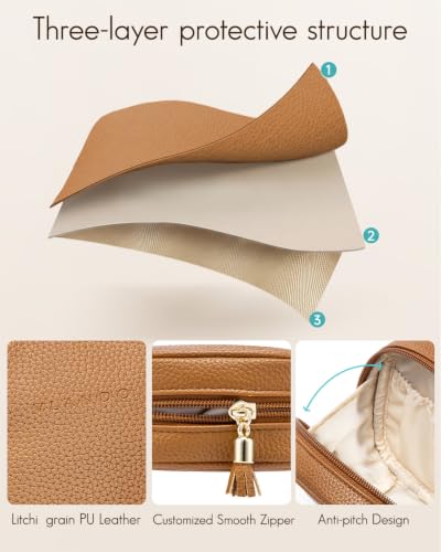 VLANDO Makeup Bag for Purse,Toiletry Pouch with Inner Pockets,Coconut Brown - color: Mini-Lychee Brown