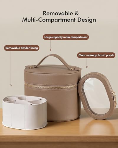 Prite 2 Pcs Makeup Bag Set Travel Cosmetic Case with Clear Pouch for Women - color: Taupe Gray