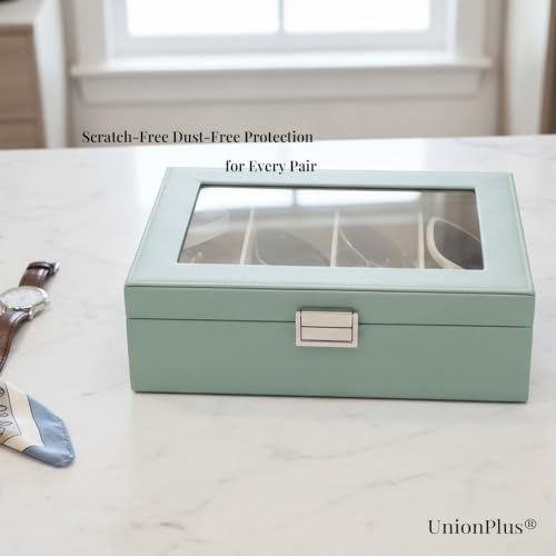 UnionPlus Vegan Leather Multi-Slots Sunglasses Eyeglasses Organizer - color: Lychee Mint Green, size: 4-Slots