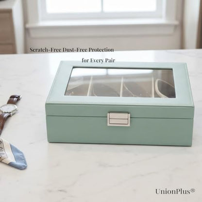 UnionPlus Vegan Leather Multi-Slots Sunglasses Eyeglasses Organizer - color: Lychee Mint Green, size: 4-Slots