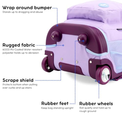 J World Sundance Laptop Rolling Backpack for Girls Boys. Roller Bookbag with Wheels, 20 Inch, Purple - color: Purple