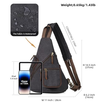 KL928 Canvas Sling Bag - Casual Crossbody Shoulder Daypack Rucksack Backpack for Men Women, Black - color: Black