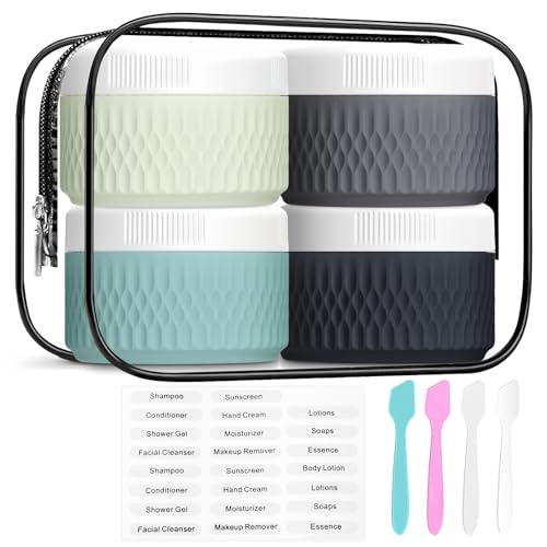 BPA Free Silicone Cream Jars - TSA Approved 2oz Travel Size Containers, Leak-proof with Lid for Cosmetic, Face, Hand, Body Glitters - color: Black, size: 60ML