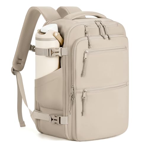 mibasies 30L Airline Approved Travel Carry On Backpack, fit 15.6" Laptop - color: Camel, size: Large
