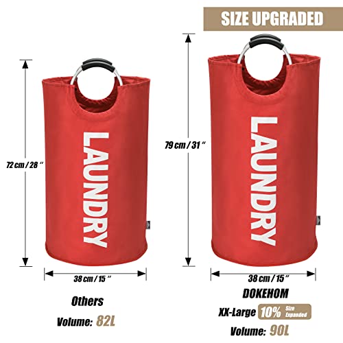 DOKEHOM 90L Large Laundry Basket Bag, Collapsible Tall Hamper, Red - color: Red, size: 90L