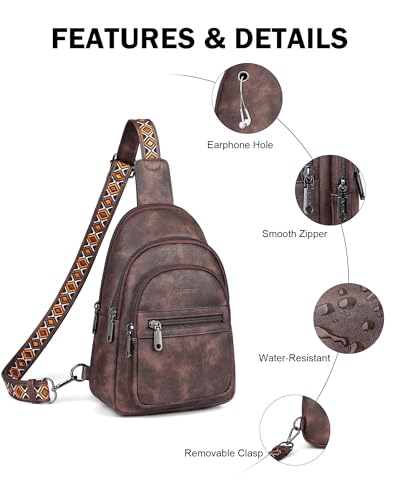 FADEON Sling Bag for Women, Designer Small Crossbody Bags, Adjustable Strap - color: Coffee Brown Retro Style