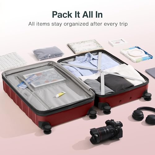Vipbox Suitcase Set 3-Piece Hardside PC Suitcase with Wheels, Wine Red - color: Wine Red, size: 3-Piece Set (20/24/28)