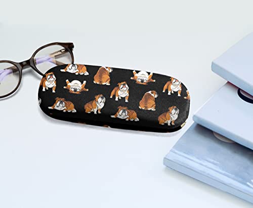 WIRESTER Hard Shell Eyeglasses Case, Clamshell Sunglasses Holder Protective Cover with Microfiber Cloth - color: English Bulldog Funny Playful Postures