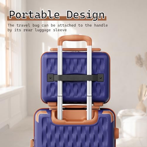 Melalenia Luggage Set 4 Piece Carry On, Hardside Suitcase with TSA Lock and Spinner Wheels, Carry-On Ailline Approved, Navy Brown - color: Navy Brown, size: 13+20 inch/DB/TB