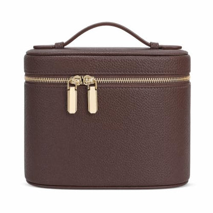 Cosmetic Case, Leather Makeup Bag, Portable Handheld Makeup Case, Detachable Compartments - color: Coffee, size: M(8*5.5*6in)