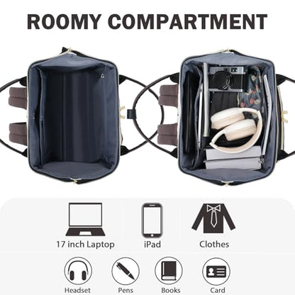 EMPSIGN 17 Inch Laptop Backpack for Women, Beige-Coffee - color: Beige/Coffee