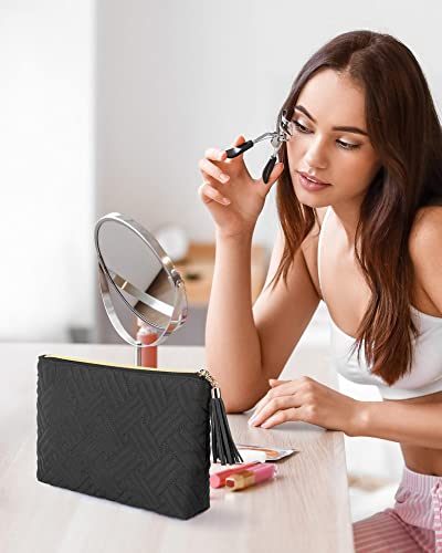 BAGSMART Small Makeup Bag, Elegant Cosmetic Pouch with Tassel, Soft Water-Resistant Travel Organizer for Women, Cosmetics & Everyday Essentials, Black - color: Ⅴ-Black-1pcs