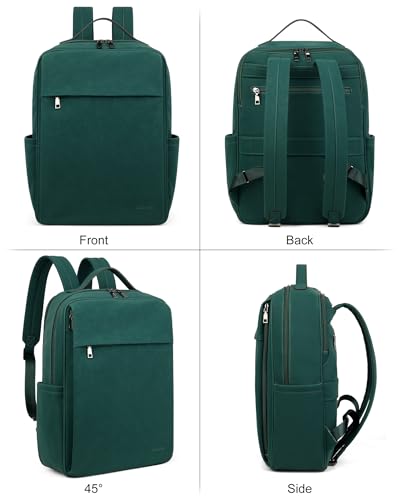 MASINTOR 15.6 inch PU Leather Laptop Backpack Purse for Women - color: Retro Green
