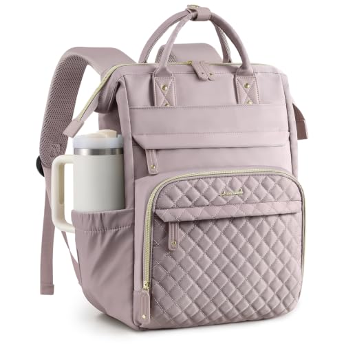 LOVEVOOK Laptop Backpack Women Quilted Teacher Nurse Work Backpack Purse - color: Cray Pink, size: 15.6 inch-Cup