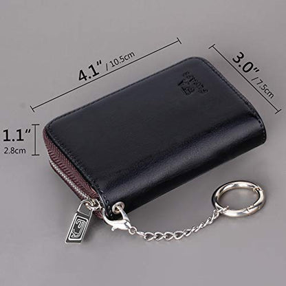 FurArt Zipper Wallet Women RFID Credit Card Holder keychain Wallet | ID Window RFID Blocking Compact Small business 15/16 slots - color: Crazy Horse black