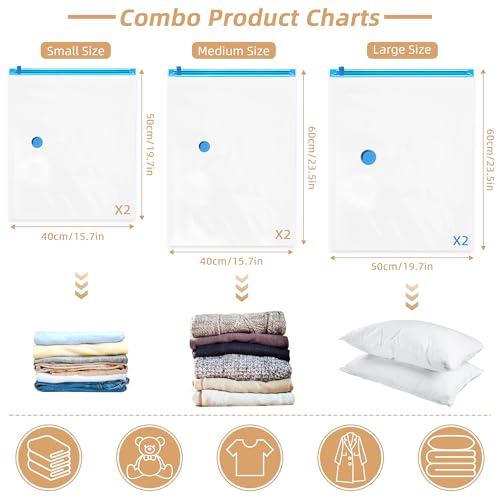 6 Pack Vacuum Storage Seal Bags for Travel with Cordless Electric Pump - style: 6 Combo+ Electric Pump