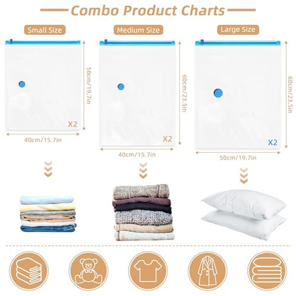 6 Pack Vacuum Storage Seal Bags for Travel with Cordless Electric Pump - style: 6 Combo+ Electric Pump