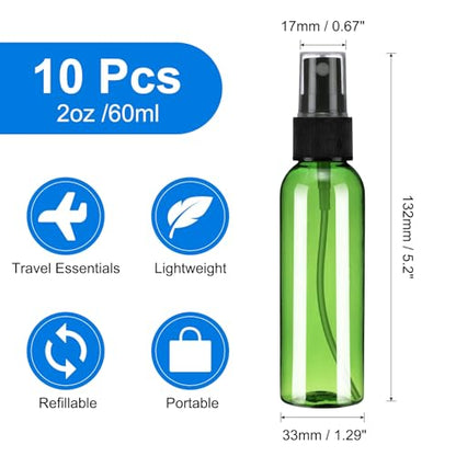 uxcell 10Pack Spray Bottles, 2 Oz/60ML Reusable Clear Empty Mist Plastic Mini Travel Bottle Set,Small Refillable Liquid Containers for Household Use, Essential Oil, Cleaning (Green Black) - color: Green Black