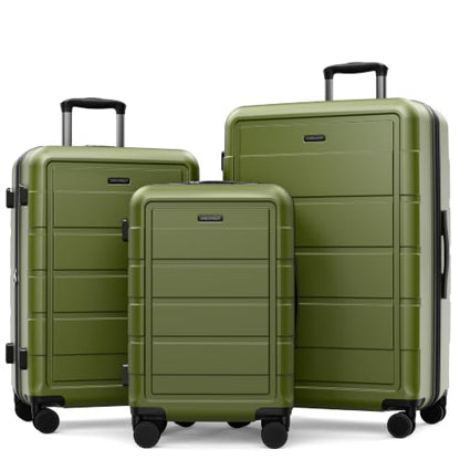 SHOWKOO G-Series Luggage set 3pcs, 100% PC Durable Hardshell Suitcase - color: Olive Green, size: 3-Piece Set (20/24/28in)