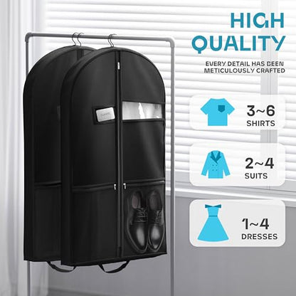 Lazebox 43" Travel Garment Bag with Accessories Zipper Pocket, Heavy Duty Suit Bag for Suits, Tuxedos, Dresses, Coats, Black, 1 pack - size: 43inch-1 pack-Black