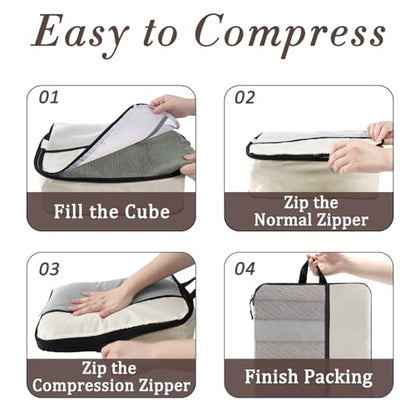 U+U 6 Set Compression Packing Cubes, Travel Organizers (Cream) - color: Cream, size: 6 Set