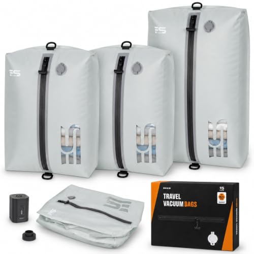 3PCS Vacuum Bags for Travel with Pump, Reusable, Waterproof, Grey - color: Grey White
