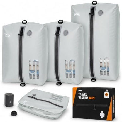 3PCS Vacuum Bags for Travel with Pump, Reusable, Waterproof, Grey - color: Grey White