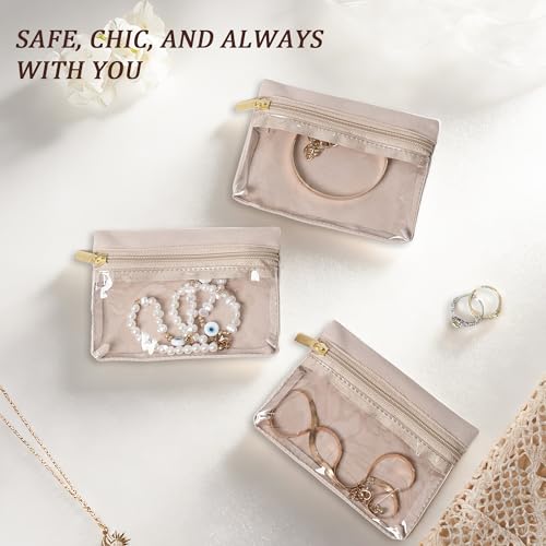 KarSyon Travel Jewelry Case Organizer Boxes with 8 Velvet Zipper Pouches - color: Beige, size: Small
