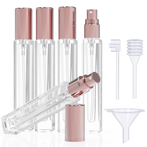 5PCS Cologne Atomizer Empty, 10ML Mini Perfume Bottles Refillable With Dispenser Tools, Pocket Spray Bottle for Travel and Sample Container (Transparent+Pink Cap) - color: Transparent+pink cap
