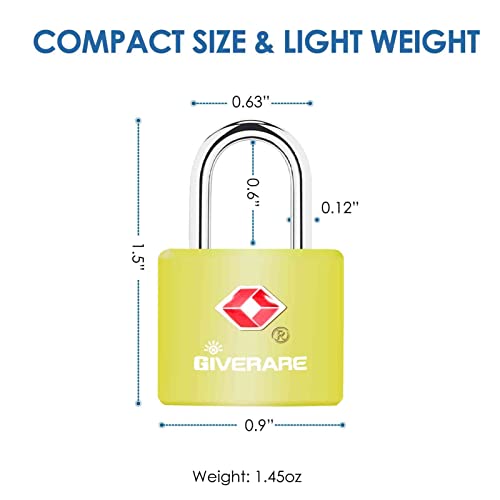 8 Pack TSA Approved Travel Luggage Locks with Keys, Solid Brass Copper Keyed Padlock, ABS Plastic Covered Small Locks for Suitcase, Backpack, Gym Locker, Jewelry Box-by GIVERARE - size: Small (Pack of 2)