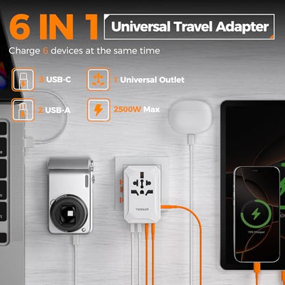 TESSAN Universal Travel Adapter, International Power Adapter - color: White grey