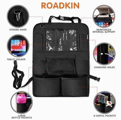 Car Backseat Organizer with Tablet Holder, Multi-Pocket Storage, Kick Mat Seat Protector for SUV, Truck