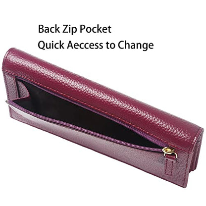 Lavemi Ultra Slim Thin Leather Women Wallet RFID Blocking Credit Card Holder Bifold Long Ladies Billfold - color: 2- Dark Magenta